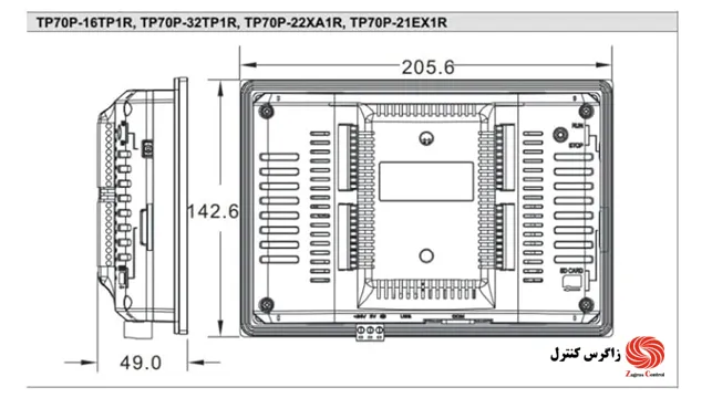ابعاد (HMI) دلتا مدل TP70P-32TP1R