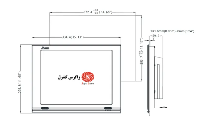 ابعاد صفحه نمایش لمسی (HMI) دلتا مدل DOP-W157B