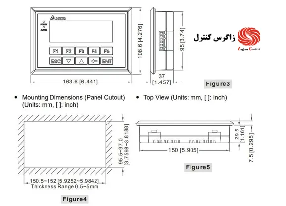 ابعاد صفحه نمایش لمسی (HMI) دلتا مدل TP04G-AL